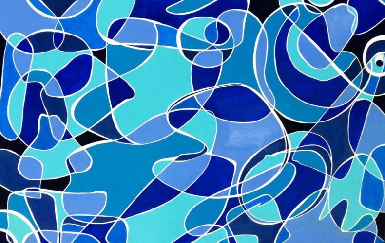 Randy Engelberg, Reflecting Blues, 36" x 48", acrylic and lacquer on wood, 2013
