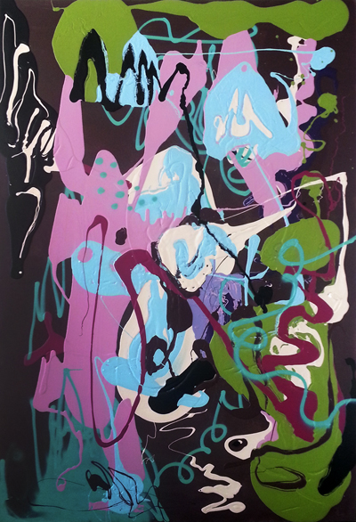 Dylan Fish, â€œRen & Stimpyâ€, 6â€² x 4â€², acrylic latex enamel, spray paint, 2014