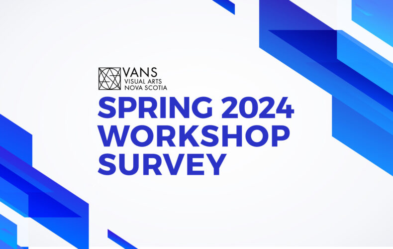 The VANS logo and the words Spring 2024 Workshop Survey on a white background framed with diagonal geometric shapes in shades of blue.