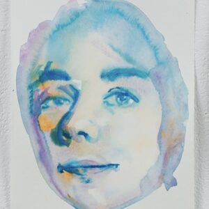 watercolour portrait blue lilac and yellow highlights
