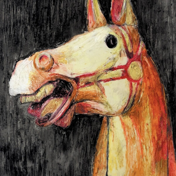 Annie MacDonald, "Horse Head", charcoal graphite and pastel on mylar, 22.8cm x 30.5cm, 2021. Image courtesy of artist.