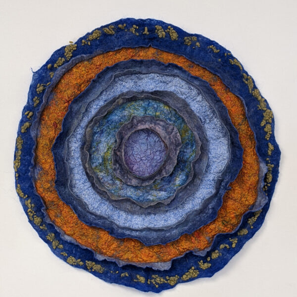 Elise Campbell, "Revealed", wool, silk, viscose, hand-dyed silk, 45cm circumference, 2021. Image courtesy of artist.