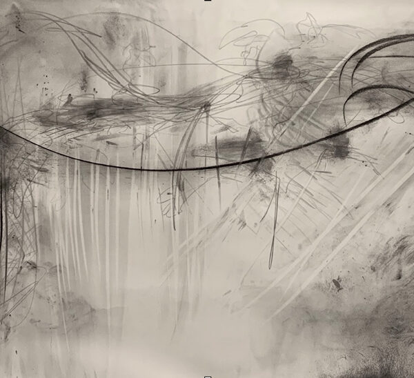 Emma Jordan, "Thinking 2", charcoal, graphite, conte on academia, 25 x 60", 2021.  Image courtesy of artist.