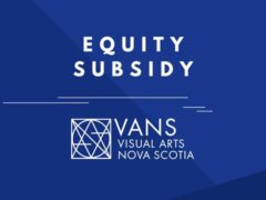 Indigo square with darker blue geometric shapes in the background with the words Equity Subsidy in white capital letters in the middle with the VANS logo underneath.