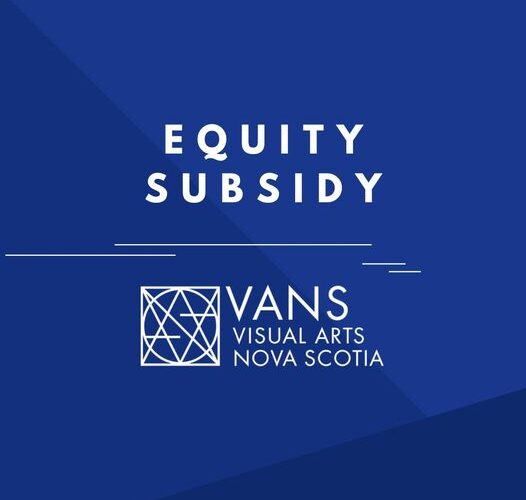 Indigo square with darker blue geometric shapes in the background with the words Equity Subsidy in white capital letters in the middle with the VANS logo underneath.