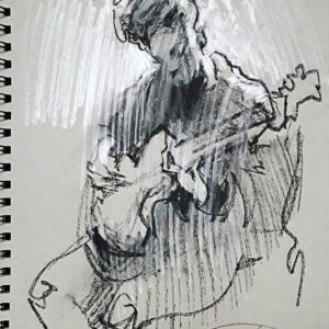 a drawing by Ibe Ananaba of a person playing guitar.