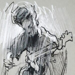 CRESCENDO-Voices-of-the-fingers-detail An image of a drawing of a person playing guitar.