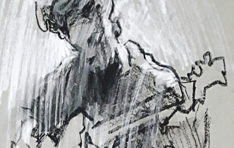 CRESCENDO-Voices-of-the-fingers-detail An image of a drawing of a person playing guitar.